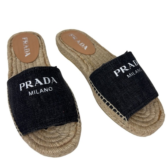 Prada Logo Espadrille Slide Sandals - Picture 1 of 6
